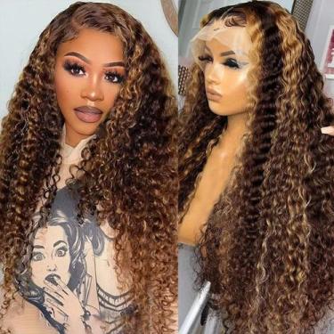 Imagem de Peruca frontal de renda ALSZIQIHR Highlight Ombre 4/27 Honey Blonde 66