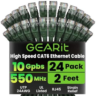 Imagem de GearIT Cabo Ethernet Cat 6 de 0,6 m (pacote com 24) - Cabo Patch Cat6, Cabo Cat 6, Cabo Cat 6, Cabo Cat 6, Cabo Ethernet Cat6, Cabo de rede, Cabo de Internet - Verde 60 cm