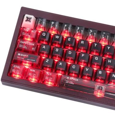 Imagem de JOMKIZ Teclas transparentes, teclas transparentes ZAKU, conjunto de teclas personalizadas de cerâmica de cristal 138 teclas, perfil cereja, teclas brilhantes para teclado mecânico magnético 60%/65%