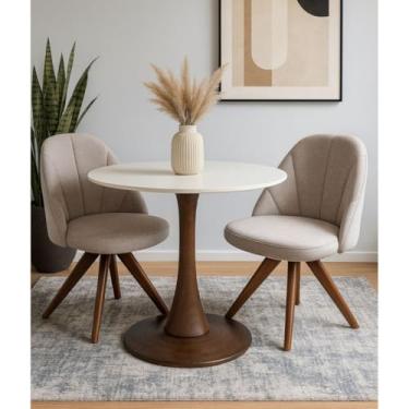 Imagem de Kit 2 Cadeiras Giratória com Pés em Madeira Castanho Malu - Exclusiva Linho Palha