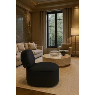 Imagem de Poltrona Giratória com Encosto Curvo e Base Estofada Capri – Exclusiva Veludo Preto