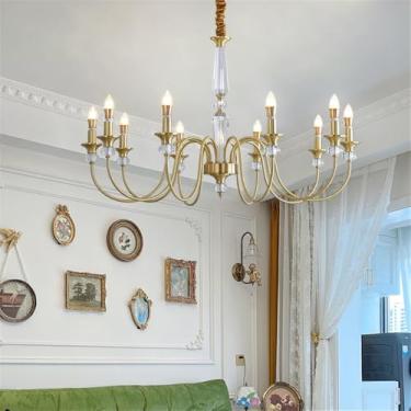 Imagem de Lâmpada Pingente Candelabro LED De Latão Com Estilo Americano E Detalhe De Vela Francesa: Perfeita Para Sala De Estar, Restaurante, Quarto, Estudo, Villa, Hotel, Bar E Café (B Ouro 10 luzes)