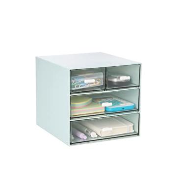 Imagem de Organizador de mesa com 4 gavetas, caixa de armazenamento de mesa de plástico transparente, organização de mesa para material de escritório, canetas de gel, lápis, marcadores, fita, borrachas, clipes