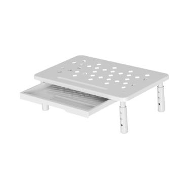 Imagem de ZGUZMCMK Suporte para, suporte leve para mesa com gaveta de armazenamento, 3 alturas ajustáveis ​​para mesa de escritório e casa, Branco