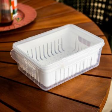 Imagem de Organizador De Geladeira Com Escorredor 2,2 Litros Armário Cozinha Alimentos Vegetais Frutas