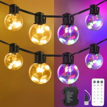 Imagem de KepStars Corda de luzes operadas por bateria ao ar livre, 20 lâmpadas de 6,7 m, luzes cintilantes, alimentadas por bateria com temporizador automático para decoração de Natal interna e externa, jardim