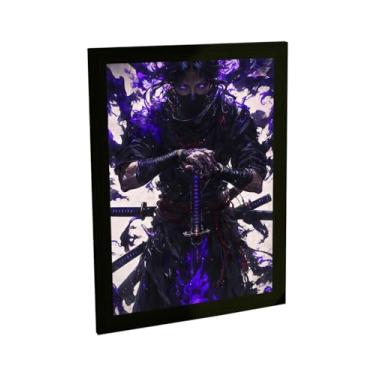 Imagem de Quadro Decorativo Anime Mago Samurai Ilustração Roxa Decoração Poster Quarto Sala