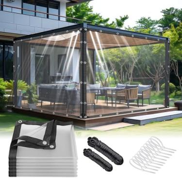 Imagem de HZMGPCM Lona transparente de 3 x 4,9 m com ilhós espessos 14 mil, bordas reforçadas resistentes a rasgos, lona de vinil transparente para guarda-sol de estufa e lona à prova de chuva galinheiro