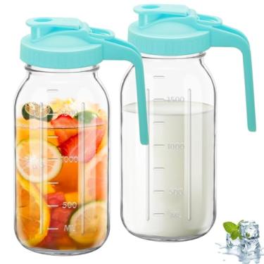 Imagem de Jarro de vidro de 2 peças, jarro de vidro de 1,8 l com tampa dupla à prova de vazamento com alça, jarro de água de boca larga, recipiente de geladeira para água, suco (2, azul)