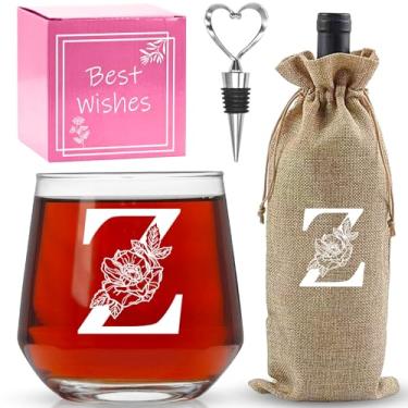 Imagem de AiHeart Presentes personalizados para mulheres, taças de vinho com monograma A-Z, presentes para mulheres, taça de vinho para caixa de presente, presentes de aniversário para mãe, irmã, avó-Z