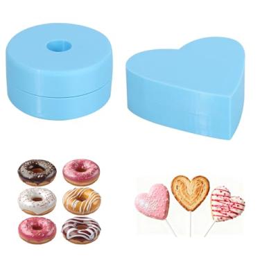 Imagem de Donut & Coração Conjunto de Forma Cake Pops, Impressa 3D Cortador e Empurrador Cake Pops Antiaderente Ferramentas Confeitaria DIY para Casa Cozinha Aniversário & Sobremesa Festa (Azul)