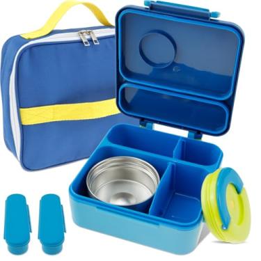 Imagem de WhSunVo Recipiente de alimentos infantil com compartimentos recipiente reutilizável de armazenamento de alimentos com tigela isolada, caixa de refeição à prova de vazamento com caixa de molho e