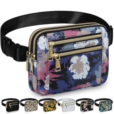 Imagem de Capolo Pochetes femininas modernas com alça ajustável e 4 bolsos com zíper, impermeável, em todos os lugares, bolsa de cinto transversal para treino, corrida, viagem, Estampa em aquarela, Large
