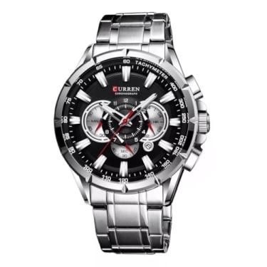 Imagem de Relógio Masculino 8363 Analógico Cronógrafo Funcional Original Data Dia Grande (Prata/Preto)