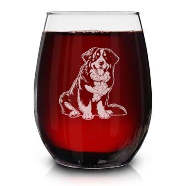 Imagem de Bernese Mountain Dog Taça de vinho vintage gravada sem haste - Presente de proprietário para amantes de animais de estimação - Presentes de aniversário exclusivos - Presente para amantes de cães