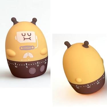 Imagem de Temporizador Timer Cronometro Mecanico Robozinho Divertido Estudo Cozinha Organização (Bege-Marrom)