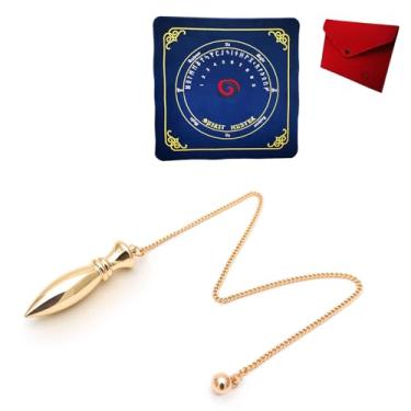 Imagem de Pêndulo de metal Karnak da Spirit Hunter (banhado a ouro 18 K) e tapete bordado para pêndulo (33,5 x 33,5 cm) – Ferramentas perfeitas para mergulhar e adivinhar.
