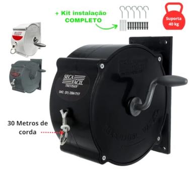 Imagem de Varal Retrátil de Parede Recolhível com Corda 30m e Kit Instalação – Suporta até 30kg de Roupas