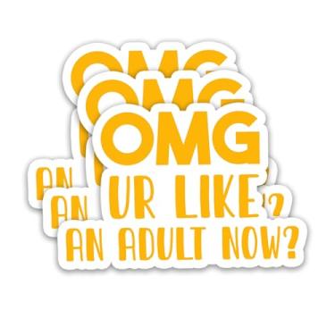 Imagem de 3 adesivos engraçados de aniversário de 18 anos - OMG UR Like an Adult Now - Decalques de vinil de humor para celebração de jovens adultos, decorações de festa de formatura, álbum de recortes, diário