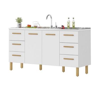 Imagem de Balcão Belém para pia 1,60m com Portas e Gavetas Branco - Milani Movel