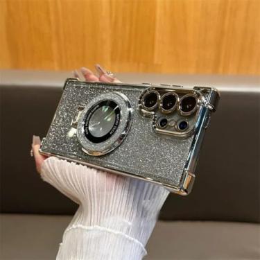 Imagem de Capa de luxo com suporte magnético e glitter à prova de choque para Samsung Galaxy S25 Edge S24 Ultra S23 S22 Plus S21 S20 Fe (para Samsung S24/prata)