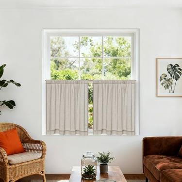 Imagem de Cortinas de janela pequenas para cozinha, 76 cm, 2 painéis, Boho RV Camper, cortinas semitransparentes, com bolso para varão, para sala de estar, meia janela, Burlywood Birch W64X76 cm