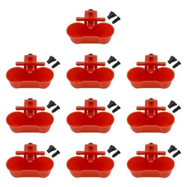 Imagem de predolo 10 peças bebedouros para galinhas copos dispensadores de água fácil de instalar tamanho pequeno para suprimentos de aves pintinhos quintal patos, Vermelho