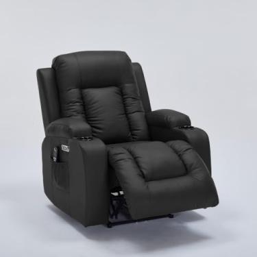 Imagem de Cadeira Poltrona do Papai Elétrica Reclinável Austin Massagem e Aquecimento com Porta Copos Entrada USB/USB-C PU Preto G94 - Gran Belo