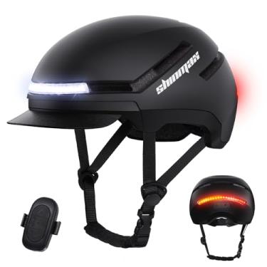 Imagem de Capacete de bicicleta com luz de seta – Capacete de bicicleta Shinmax com luz frontal e traseira recarregável, viseira destacável, capacete de ciclismo para adultos, homens e mulheres, perfeito para
