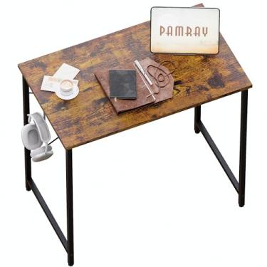 Imagem de Pamray Mesa de computador de 58 cm para espaços pequenos, mesa de trabalho de escritório em casa com gancho de fone de ouvido, mesa de escritório pequena para escritório