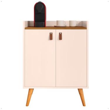 Imagem de Aparador Sala De Estar Retrô Buffet Decoração Cantinho Café Hall De Entrada Luana 2 Portas K7 Plus Cor:Off White Com Fr