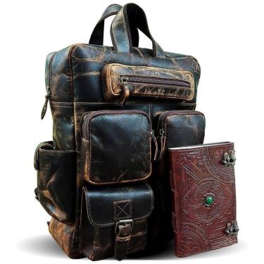 Imagem de Mochila Masculina BOSTANTEN para Laptop de Couro de Búfalo, LEATHER AND STITCHES, Marrom