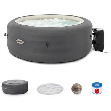 Imagem de Spa Inflável Hidromassagem para 4 Pessoas com Jatos Relaxantes e Capa, Intex, Cinza