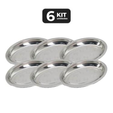 Imagem de Kit 6 travessa oval inox funda 45cm antideslizante - Chef Line