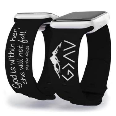 Imagem de OAEUQ Pulseira de silicone God In Her Heart Bible com gravação Psalm 46:5 para relógios de 38 mm, 40 mm, 41 mm, 42 mm, 44 mm, 45 mm, 46 mm, 49 mm, presente de Jesus Deus Cristão Salmo (preta, 42-29 mm
