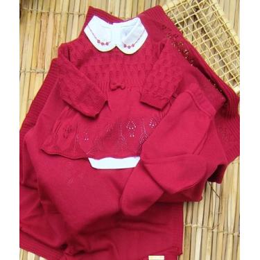 Imagem de Kit Saída de Maternidade em Tricô Vestido Lacinho Bebê Menina - Samy B