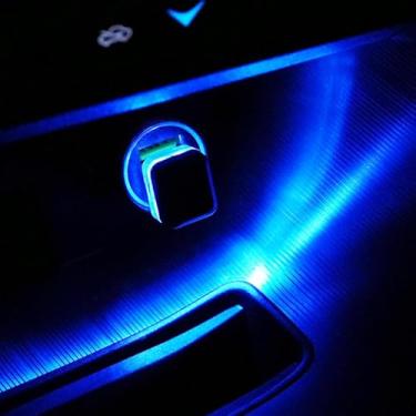 Imagem de iFunyLED 4 peças de luz LED USB para ambiente interior de carro, mini lâmpada noturna decorativa USB portátil, acessórios interiores automotivos adequados para a maioria dos carros (azul)