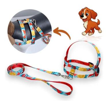 Imagem de Coleira Peitoral Lari Pet Com Guia Cães Seda Estampada N2, Frutas