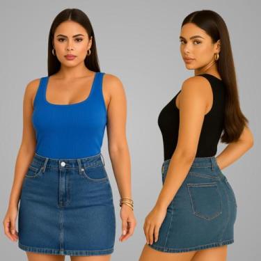 Imagem de Kit 2 Blusa Regata Feminina Ribana Canelada Basica Lisa - Luau Brasil,