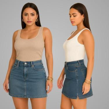 Imagem de Kit 2 Blusa Regata Feminina Ribana Canelada Basica Lisa - Luau Brasil,