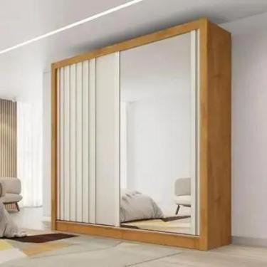 Imagem de Guarda Roupa Lugano 1 Peroba off White Porta Espelhada MDF MadeMarcs M