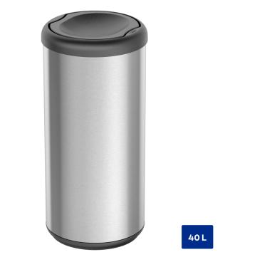 Imagem de Lixeira Inox Tramontina Piemonte 40 Litros Scotch Brite e Tampa Basculante Preta