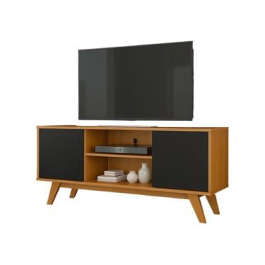 Imagem de Rack Turim Para TV de até 50 Polegadas Com 2 Portas Pés Madeira Sala Nicho Divisórias 118 * 60 * 36cm(CEDRO/PRETO)