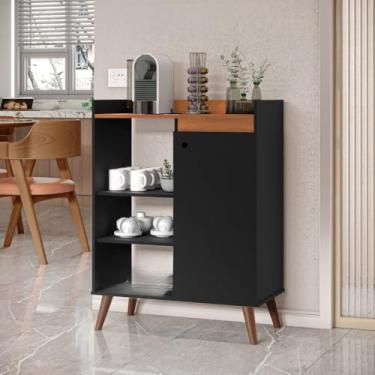 Imagem de Aparador Buffet Moderno com Pintura e Pés Palito em Poliuretano – Móvel de Apoio para Sala ou Escritório (preto madeirado)