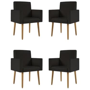 Imagem de Kit 04 Poltronas Nina Decorativa Para Recepção Courino Cor:courino Preto