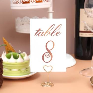 Imagem de 5 peças de porta-números de mesa dourados, porta-cartões de lugar, porta-fotos de arame, porta-cartões de mesa pequenos, porta-fotos para centros de mesa, recepção de casamento, festa, aniversário