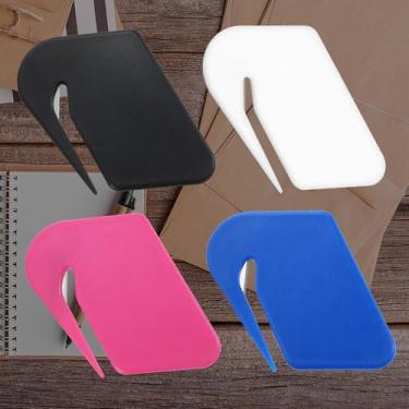 Imagem de Pacote com 4 cortadores de envelope para abridor de cartas – Ferramenta de corte de abridor de correio em preto, branco, azul e vermelho para uso em casa, escritório ou escola