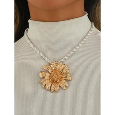 Imagem de Colar com pingente de girassol dourado, ajustável, floral, corda, estampa de martelo, acessórios para festivais, presentes criativos