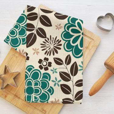 Imagem de Toalhas de cozinha de flores vintage, toalha de mão macia absorvente, panos de prato de waffle para cozinha, banheiro, sala de estar, casa, presentes de inauguração de casa para mulheres, mãe, tia, 4