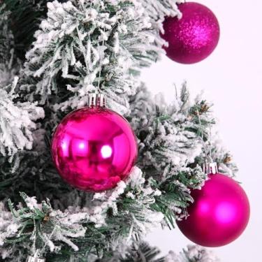 Imagem de Conjunto de 24 bolas de enfeite de Natal – 12 decorações brilhantes, 6 foscas e 6 de plástico à prova de estilhaçamento com glitter para decoração de árvore de Natal (rosered)